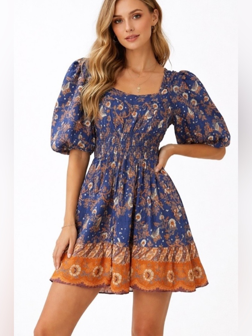 House of Harlow 1960 X Nicole Richie Floral Ruffle Mini Dress XS Natassia Blue